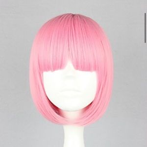 pink wig with bangs